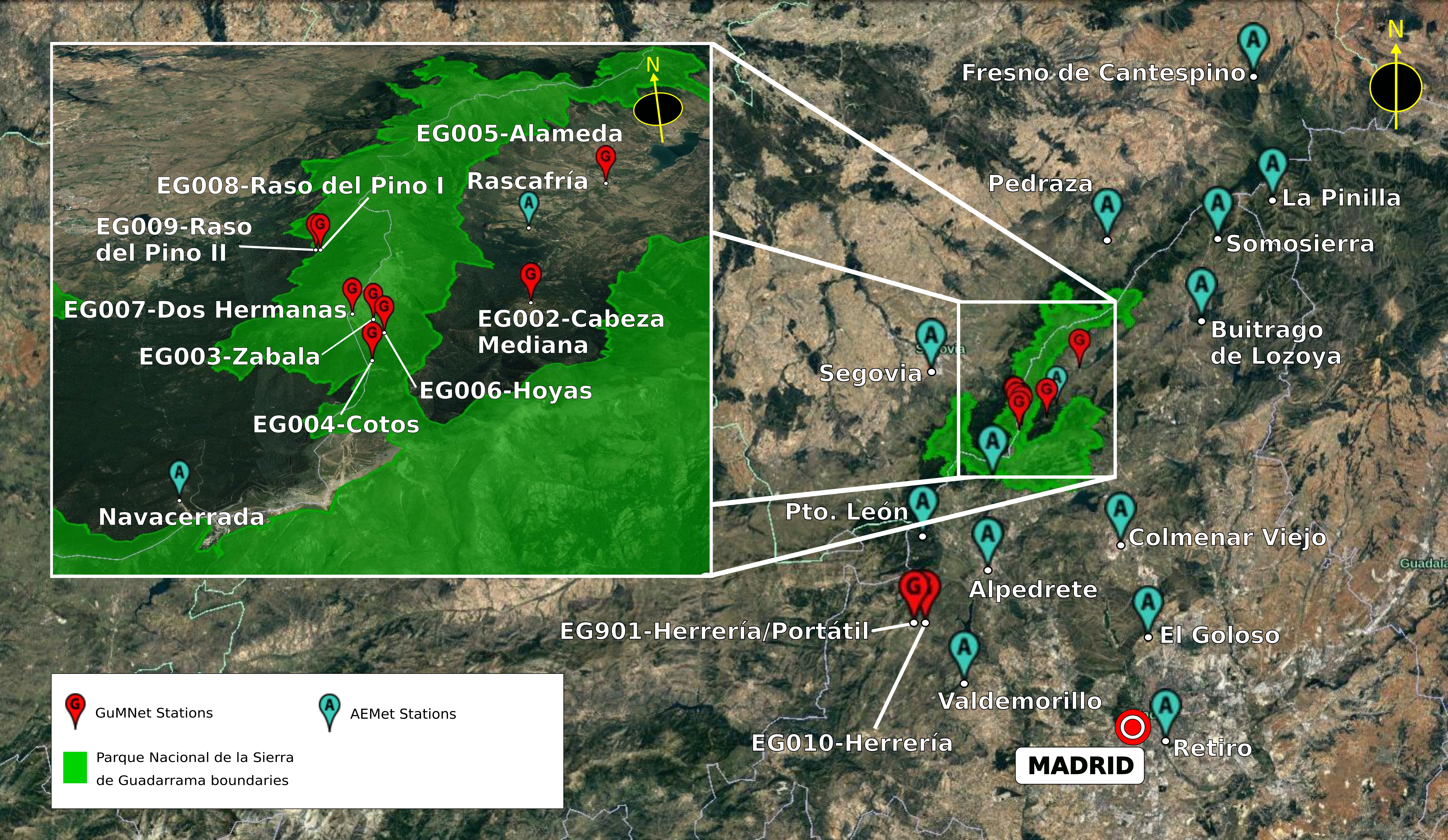 Spatial distribution of GuMNet sites across Guadarrama Mountians