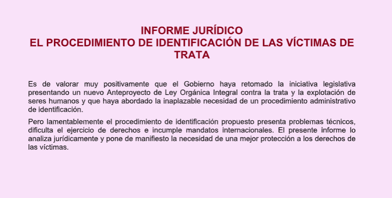 Informe jurídico: el procedimiento de identificación de las víctimas de trata.