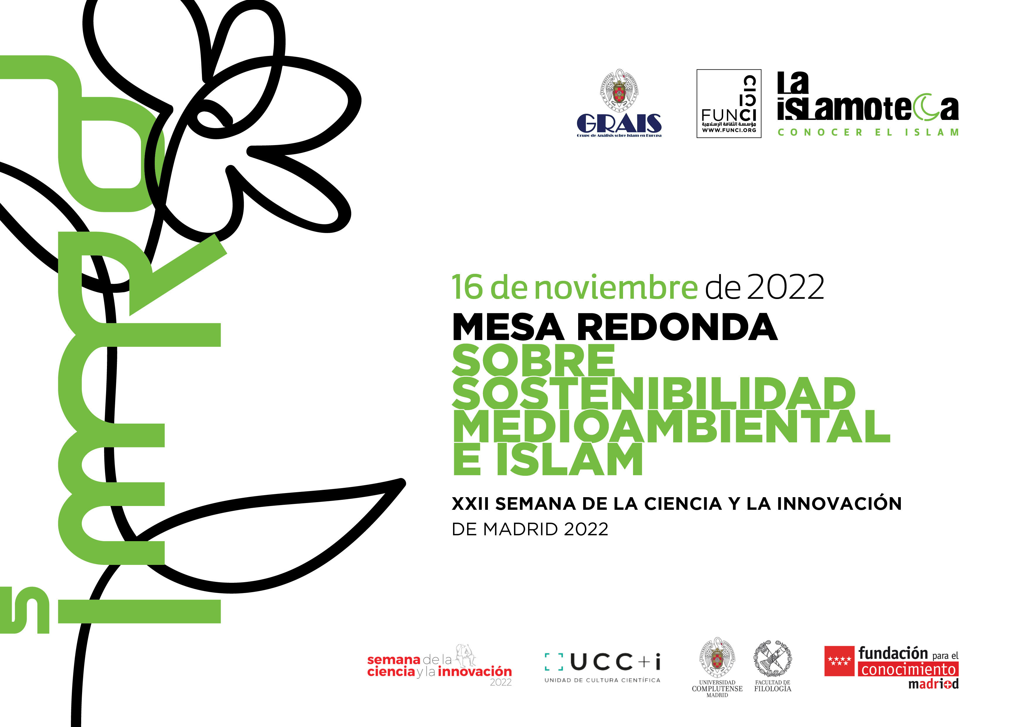 Mesa redonda sobre sostenibilidad medioambiental e islam. 16 de noviembre de 2022. 18:00 a 20:30. Formato virtual