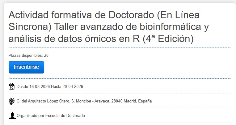 Curso avanzado en bioinformatica a cargo de Candela Hernández (16-20 marzo)
