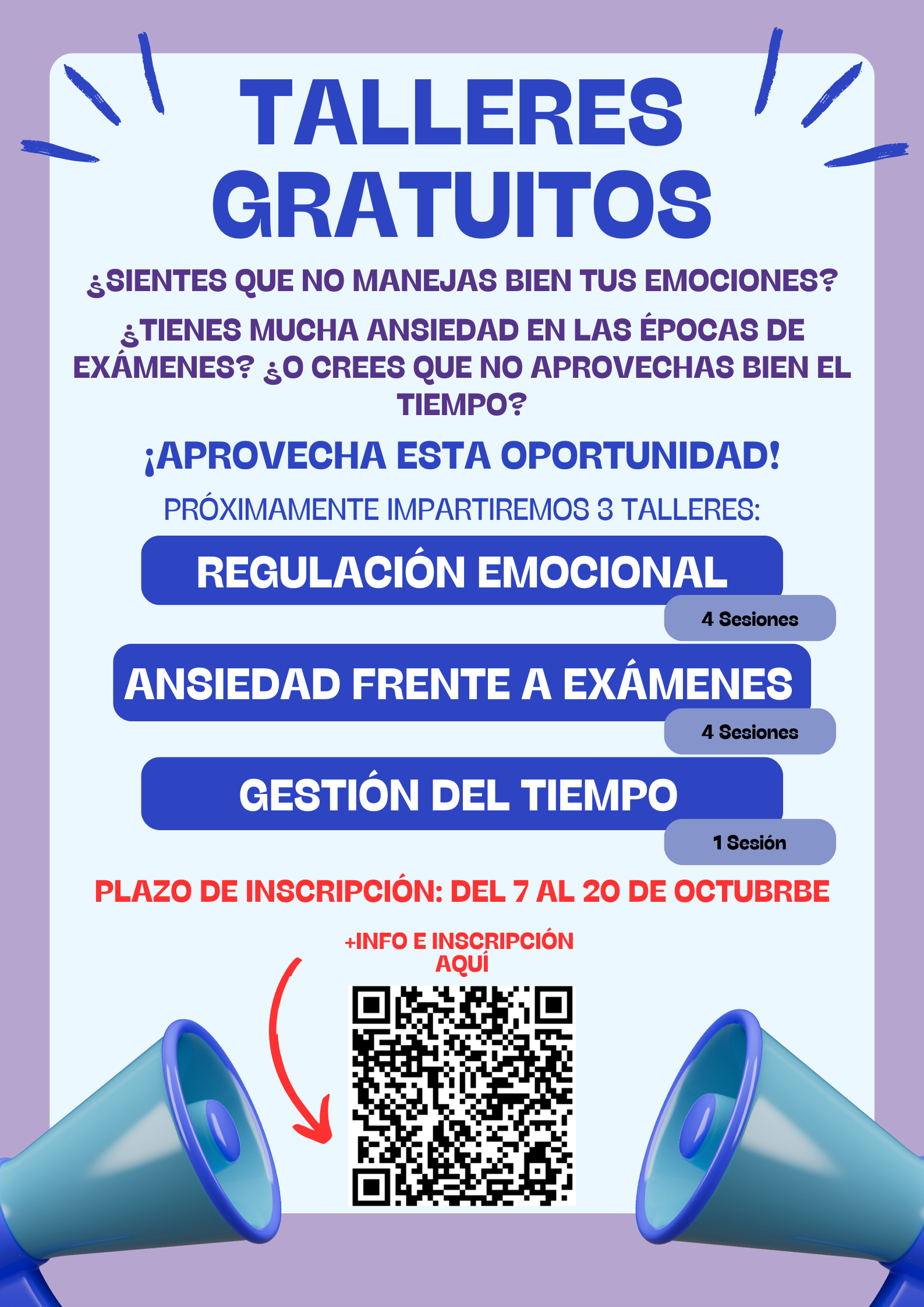 7 al 20 octubre. Inscripción talleres gratuitos