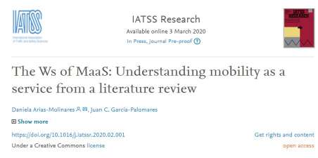 Nuevo artículo: The Ws of MaaS: Understanding mobility as a service from a literature review