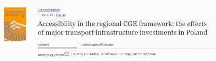 Nuevo artículo: Accessibility in the regional CGE framework: the effects of major transport infrastructure investments in Poland