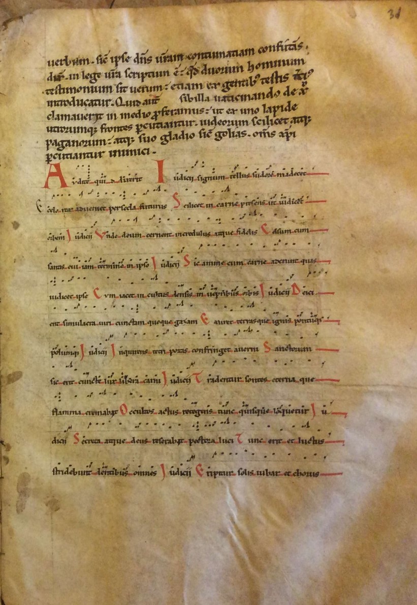 F. 31r: "Audite qui dixerit… Iudicii signum". Canto de la Sibila