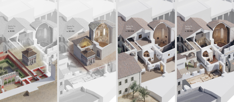 (Imagen 3).Representación evolutiva  del complejo e integración del oratorio en el Convento de Santa Fe, PAR. 