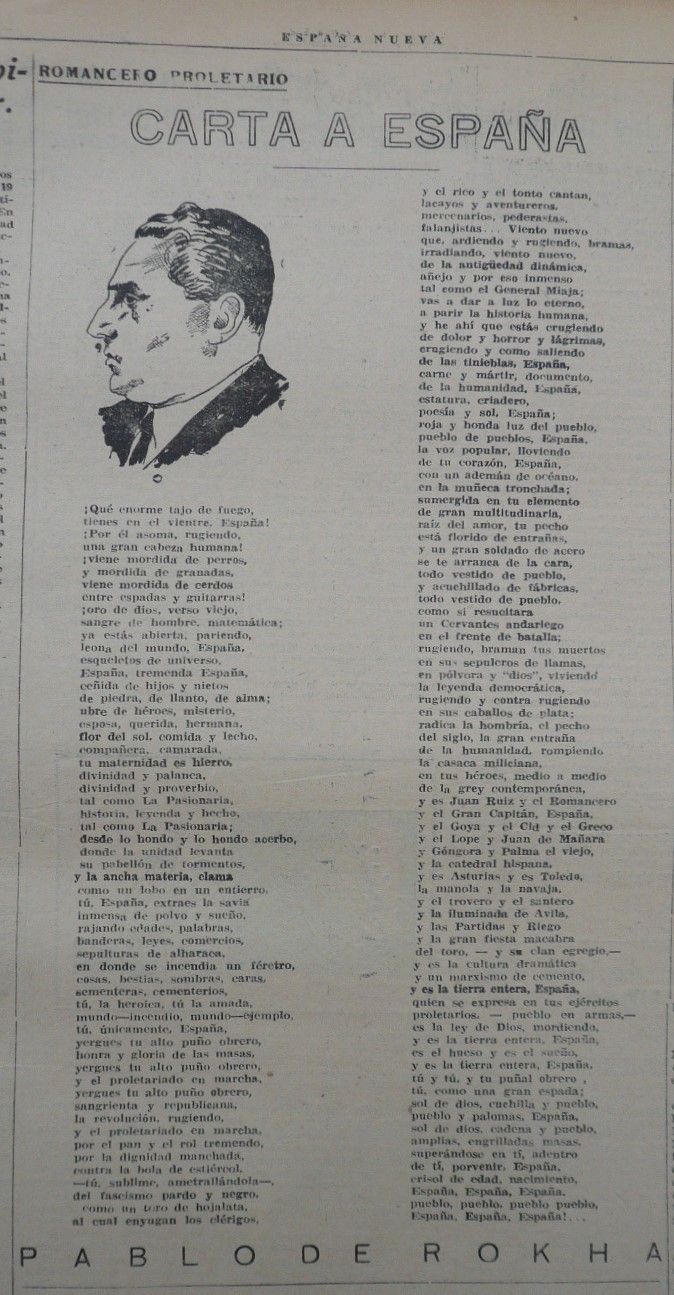 españa nueva, 29, 5 6 1937, pablo de rokha, carta a españa