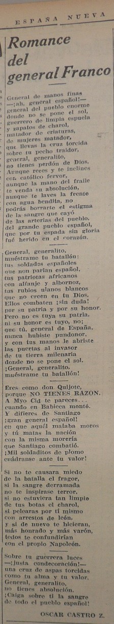 españa nueva, 30, 12 6 1937, Óscar castro, romance del general franco