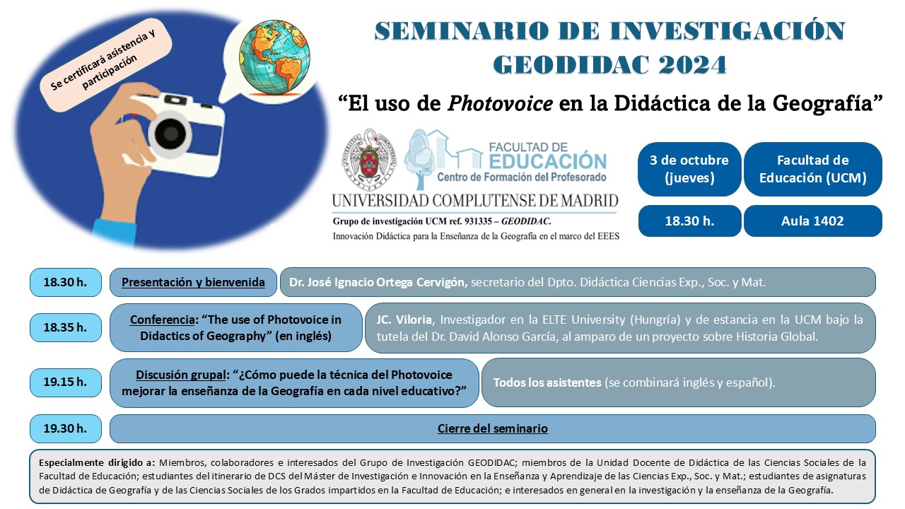 Visita de experto al itinerario de Didáctica de las Ciencias Sociales (3/10/2024): "El uso de Photovoice en la Didáctica de la Geografía"