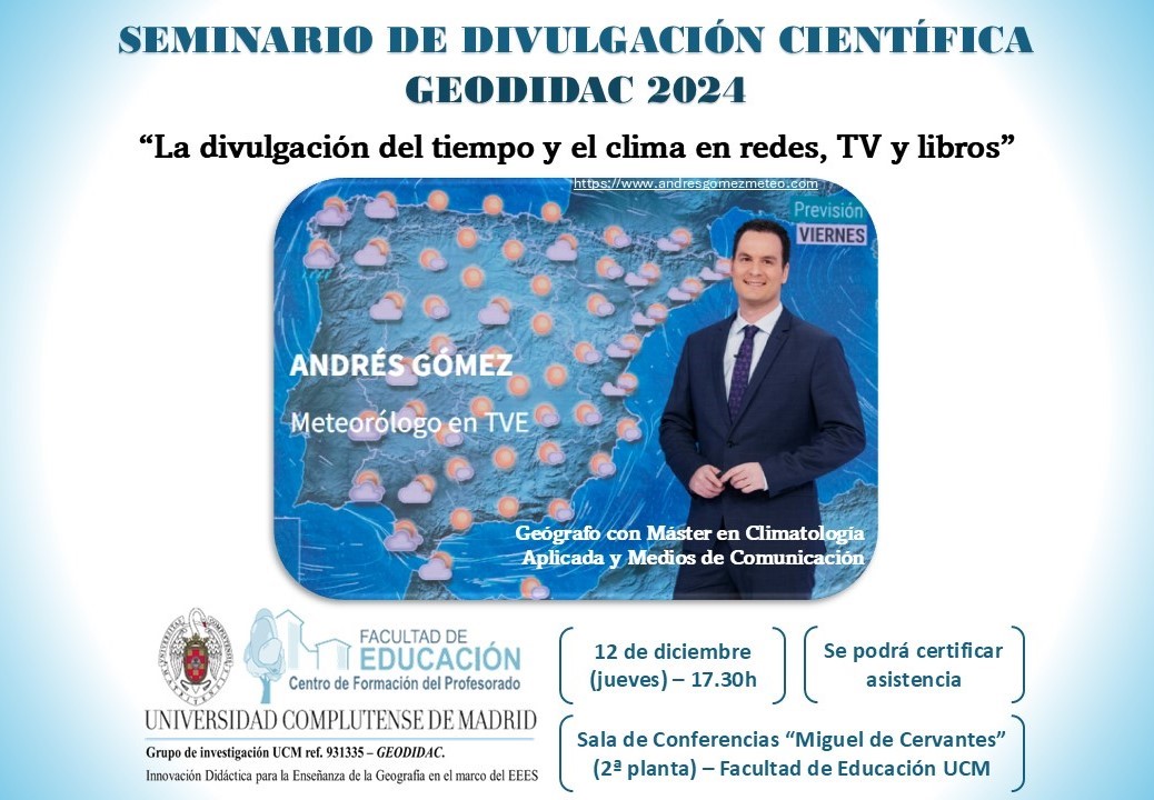 Visita de experto al itinerario de Didáctica de las Ciencias Sociales (12/12/2024): "La divulgación del tiempo y el clima en redes, TV y libros"