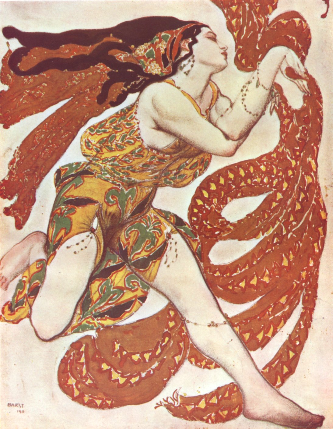 León Baks. Diseño de vestuario de Bacante para el Ballet Narciso, 1911.