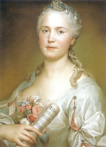 Retrato de Regina Mingotti (Mengs, 1745). Diva de la Ópera, con Farinelli y Metastasio, posteriormente la primera mujer en dirigir un Teatro.