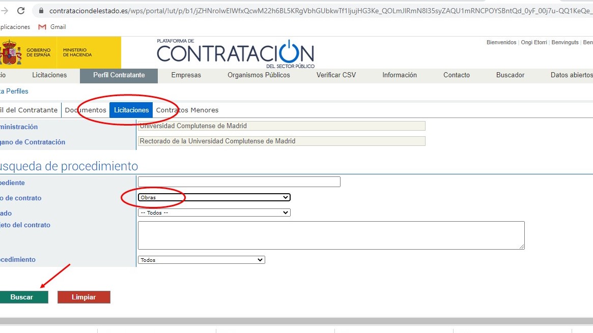 relación contrato de obras plataforma de contratación